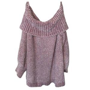 Pink Rose Plush Off-Shoulder Soft Pullover Sweater Dusty Rose Size Large